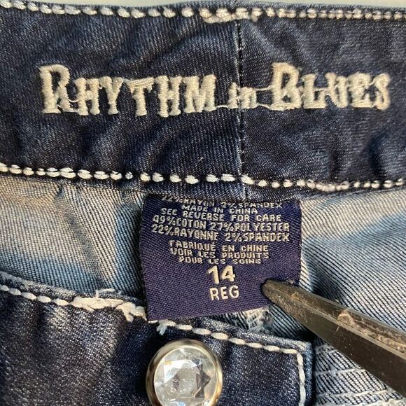 RYTHM‎ IN BLUES Women’s Dark Wash Studded Jeans Size 14 - Picture 9 of 11